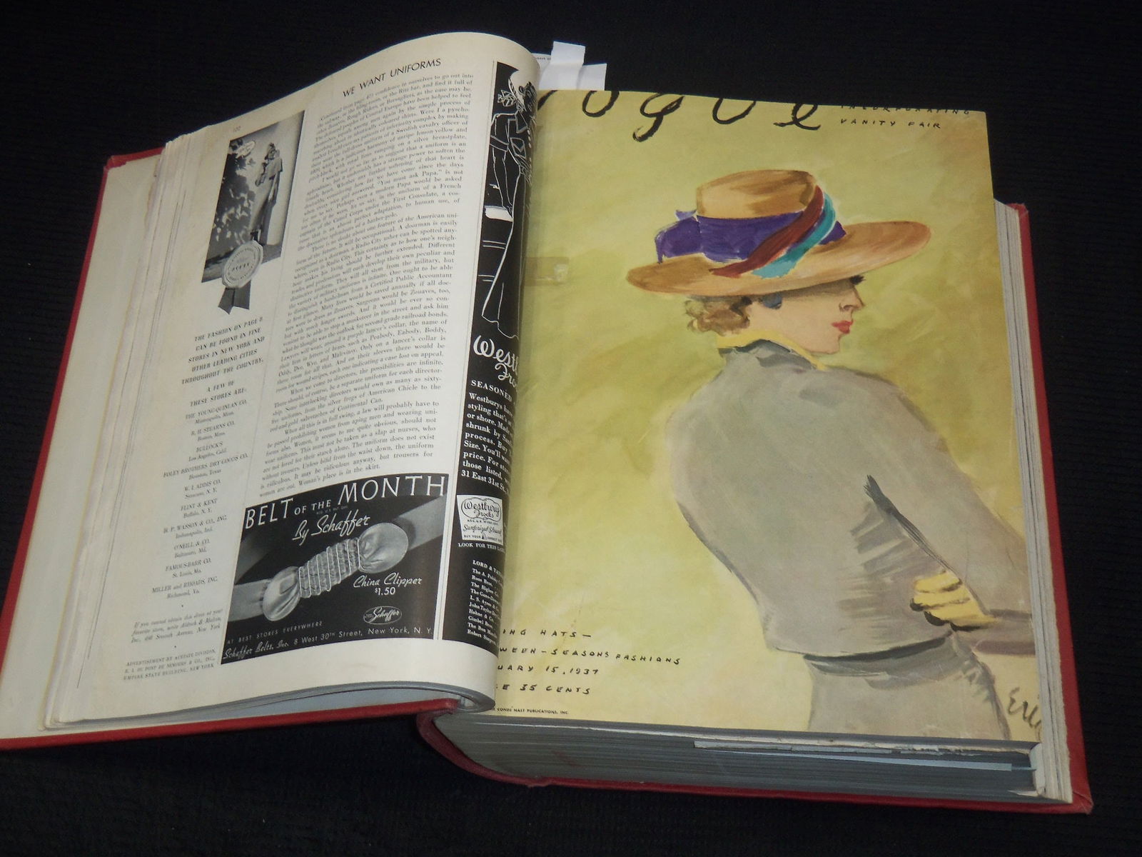 1937 JANUARY-JUNE VOGUE MAGAZINE BOUND VOLUME - GREAT COVERS - ADS (1 of 16)