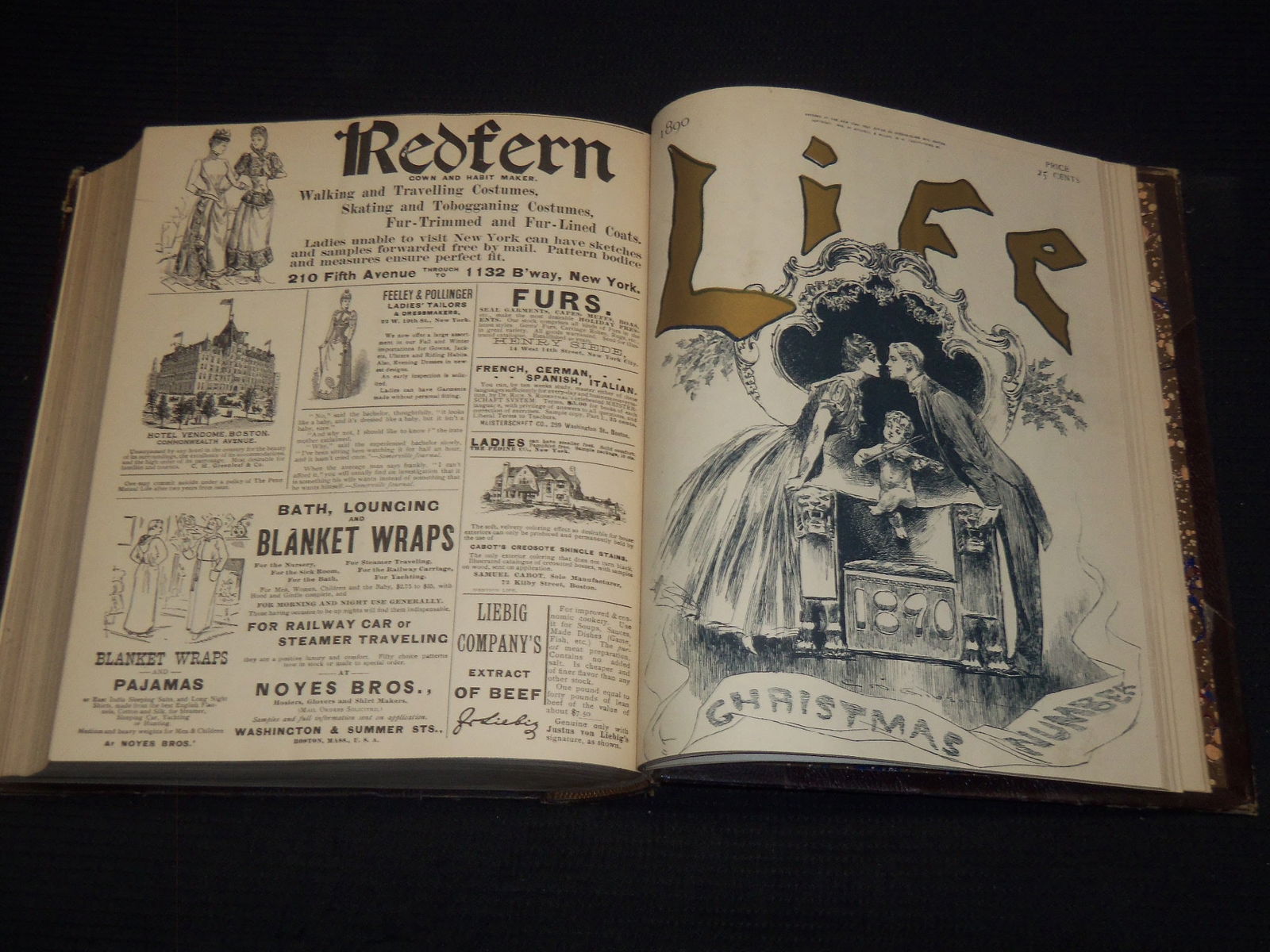 1890 JANUARY-DECEMBER LIFE MAGAZINE BOUND VOLUME - FULL YEAR - GREAT ADS (1 of 7)