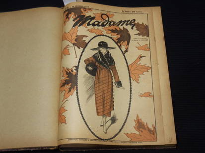 1918-1919 MADAME FRENCH MAGAZINE BOUND VOLUMES - 2 VOLUMES: Lot of 2 bound volumes of Madame French magazines from 1918-1919. The 1918 volume contains Issues #1-25 and the 1919 volume contains Issues #26-52.