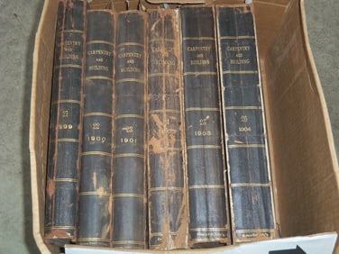 1893-1904 CARPENTRY & BUILDING MAGAZINE BOUND VOLUMES - 12 VOLUMES - NICE ADS