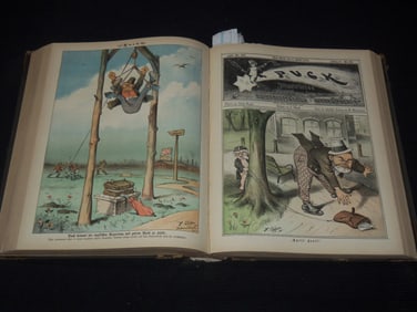 1883-1884 PUCK ILLUSTRIRTES GERMAN MAGAZINE BOUND VOLUME - COLOR ILLUSTRATIONS