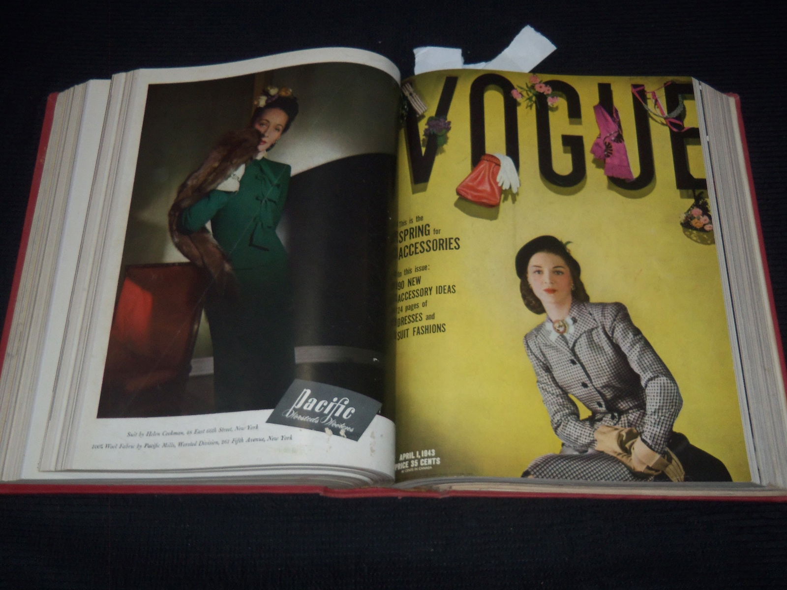 1943 JANUARY-JUNE VOGUE MAGAZINE BOUND VOLUMES - 12 ISSUES - GREAT COVERS (1 of 12)
