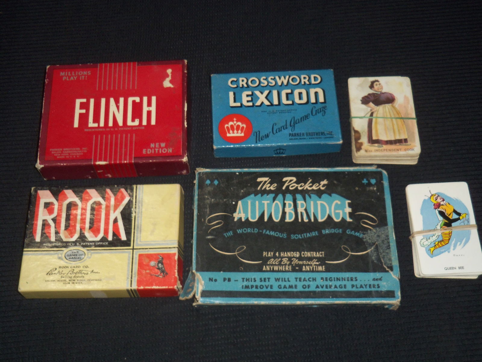 OLD CARD TABLE GAMES - 6 DIFFERENT DECKS: Lot of 6 different Old Card Table decks. The Batman deck is incomplete.
