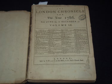 1786 JUNE-DECEMBER THE LONDON CHRONICLE MAGAZINE BOUND VOLUME