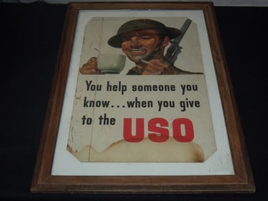 OLD USO POSTER BY HOWARD SCOTT - FRAMED - 19"x27 3/4"