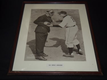 LEO DUROCHER & UMPIRE FRAMED PHOTO - 21 1/2"x25 1/2"