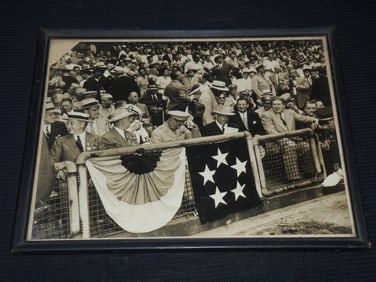 1940'S EISENHOWER - LA GUARDIA - STONEHAM BASEBALL PARK FRAMED PHOTO - 14 3/4x11 3/4