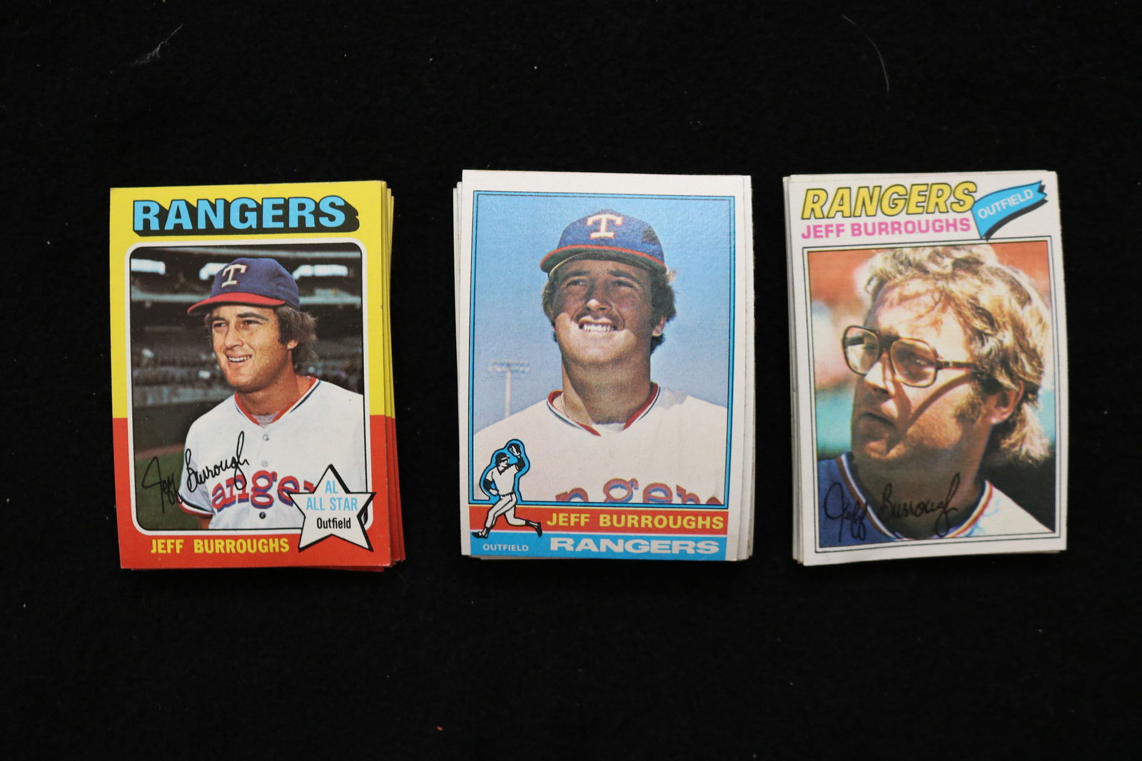 JEFF BURROUGHS 1985/86/87 TOPPS BASEBALL-CARD #S470/360/55 -NEAR MINT TO MINT CONDITION-LOT OF 36: This is a lot of 36 Cesar Cedeno 1985, 1986 and 1987 Topps, card numbers 470, 360 and 55, baseball cards. There are 8 cards from 1985, 20 cards from 1986 and 8 cards from 1977. The cards are in near m