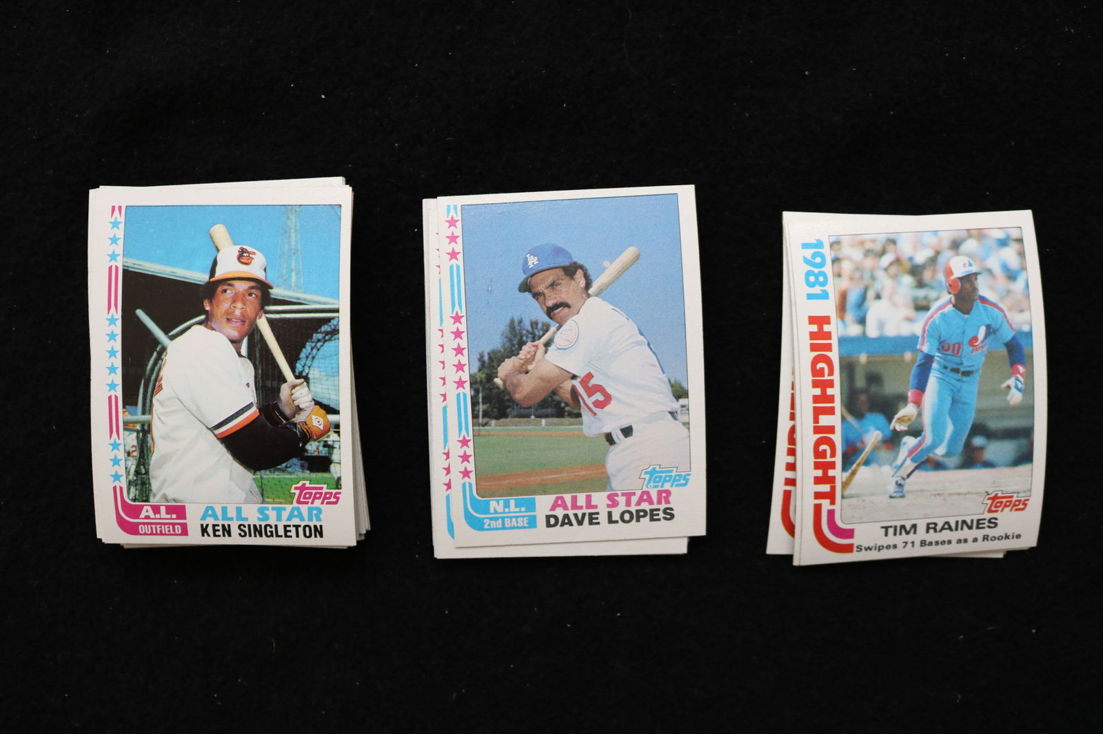 1982 TOPPS BASEBALL CARDS - ALL STAR & 1981 HIGHLIGHT - NEAR MINT TO MINT CONDITION - LOT OF 42: This is a lot of 37 All Star and 5 1981 Highlight cards from the 1982 Topps baseball cards set. The cards are in near mint to mint condition.