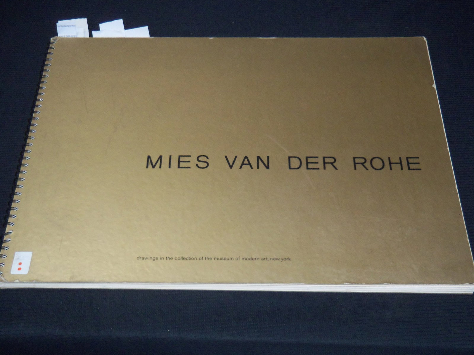 1969 MIES VAN DER ROHE DRAWINGS VOLUME - 24" x 18": This is a softcover volume titled, "Mies Van Der Rohe: Drawings" published by the Museum of Modern Art. This is from 1969. This is spiral bound and measures approx. 24" X 18".