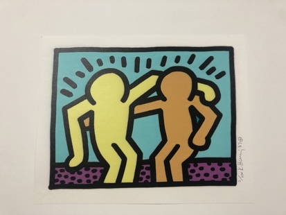 KEITH HARING Pop Shop foundation certified screen printing: KEITH HARING Pop Shop foundation certified screen printingcolor screen printing,on torn paperyear 1987signed and dated in pencilnumbered 2/200 (there were also 25 artist's proofs),published by Martin