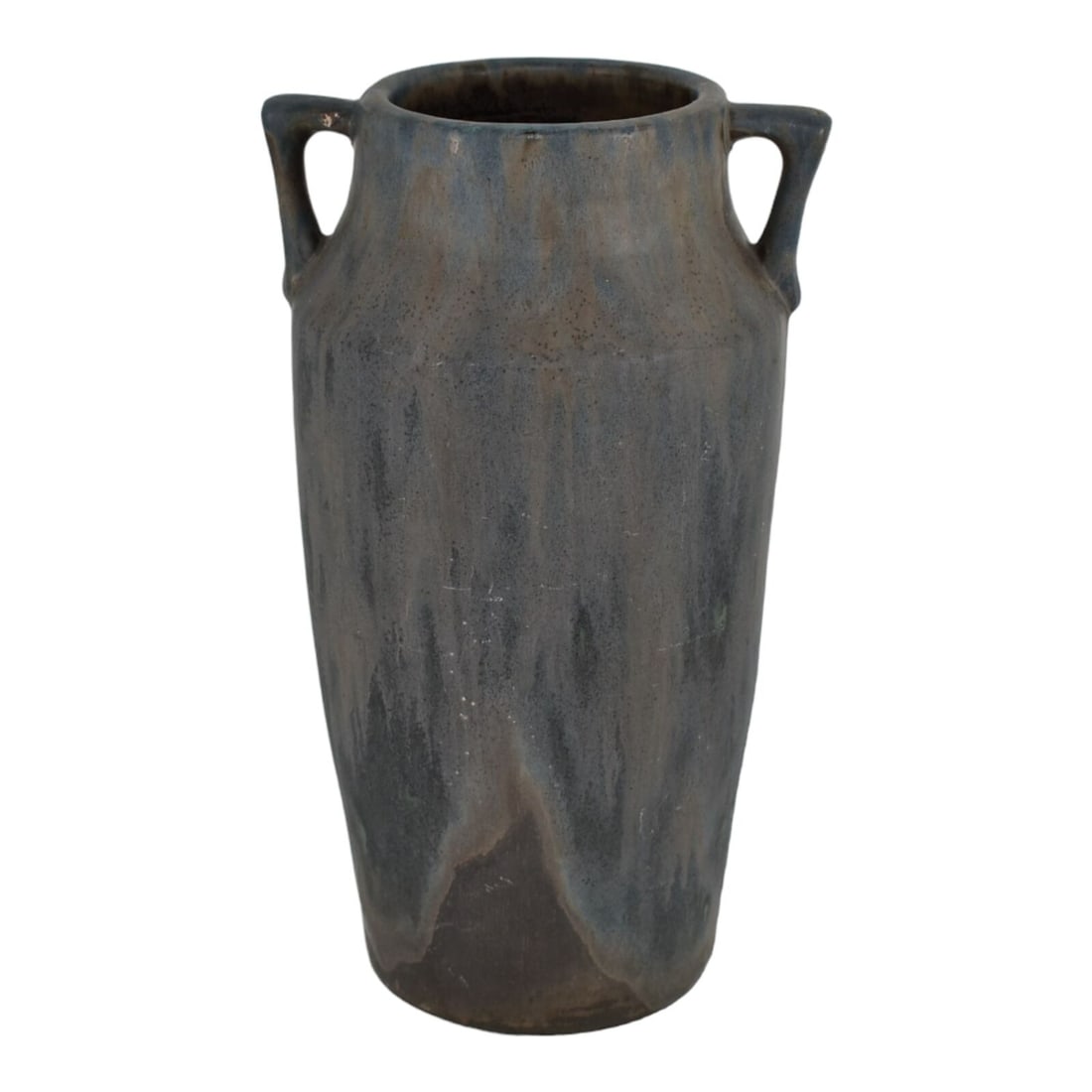 Pottery Art Mottled Dark Brown Handled Clay Vase