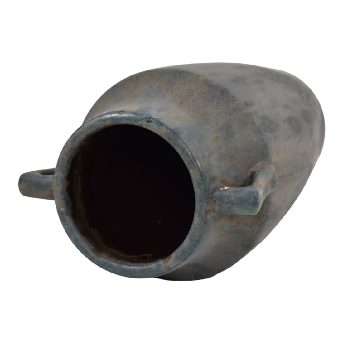 Pottery Art Mottled Dark Brown Handled Clay Vase - 3