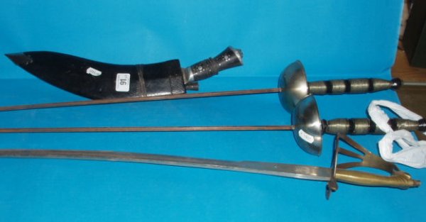 2 Fencing Foils One sabre and one cookry knife All: 2 Fencing Foils One sabre and one cookry knife All Repro (4)
