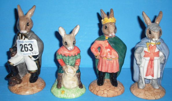 Royal Doulton Bunnykins Figures Sheriff of Notting: Royal Doulton Bunnykins Figures Sheriff of Nottingham DB265, Will Scarlet DB264, King Richard DB258 and Prince John DB266 All Boxed (4)