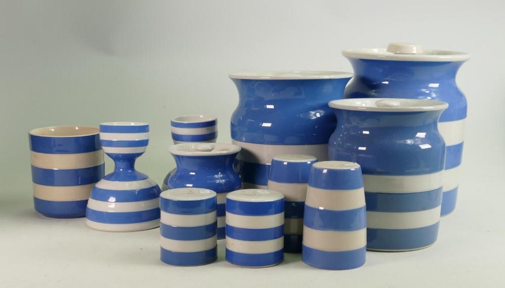 A collection of T.G Green Cornish Ware to include:: A collection of T.G Green Cornish Ware to include: Storage pots, rare double ended egg cups, condiment set etc.