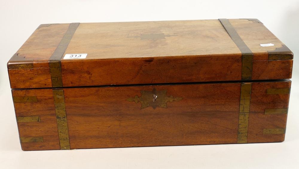 Large Victorian walnut & brass bound writing box: With (1 of 1)