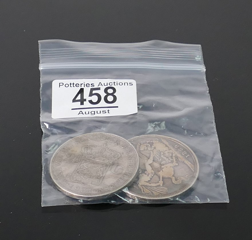 Silver 1889 crown and 1931 Two and half Gulden coin: (1 of 1)