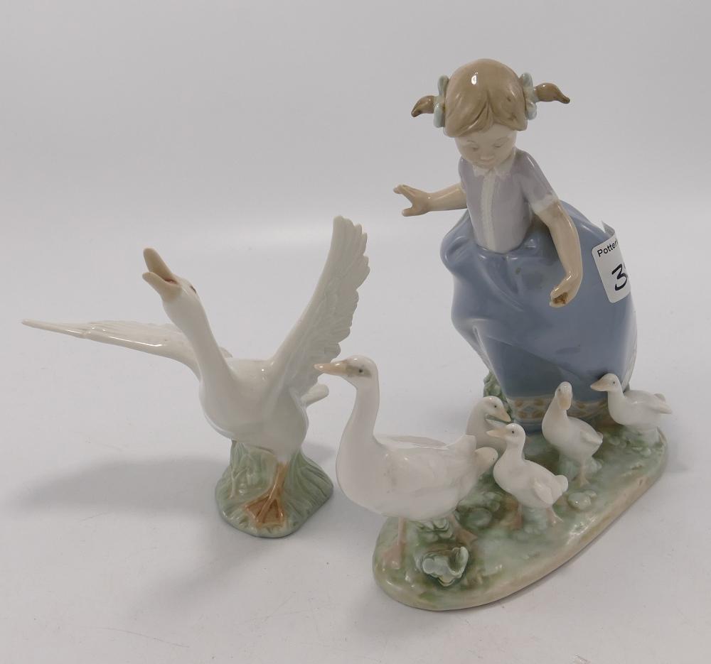 Lladro Child & Goose Figures: 5503 & Hissing Goose: (1 of 1)