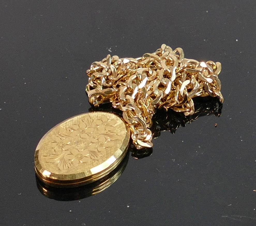 9ct gold locket and 9ct gold necklace, 14.4g: (1 of 1)