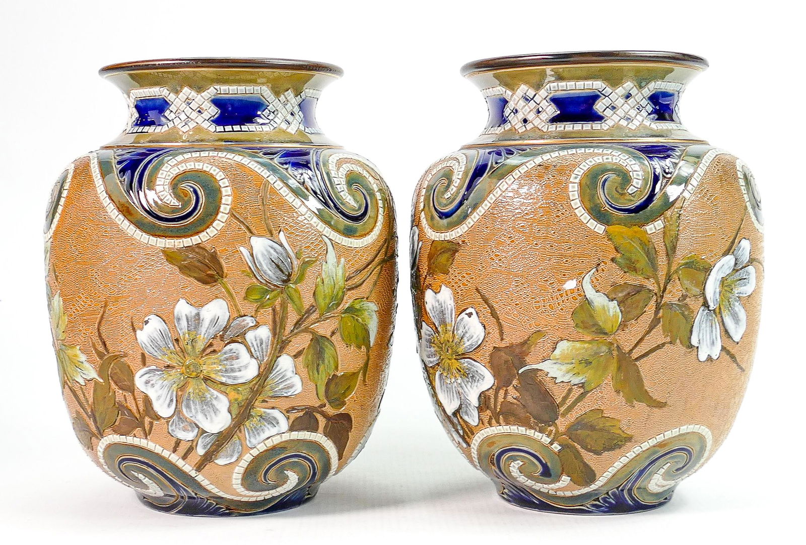 A pair of Doulton Slaters Lambeth vases: By Edith (1 of 4)