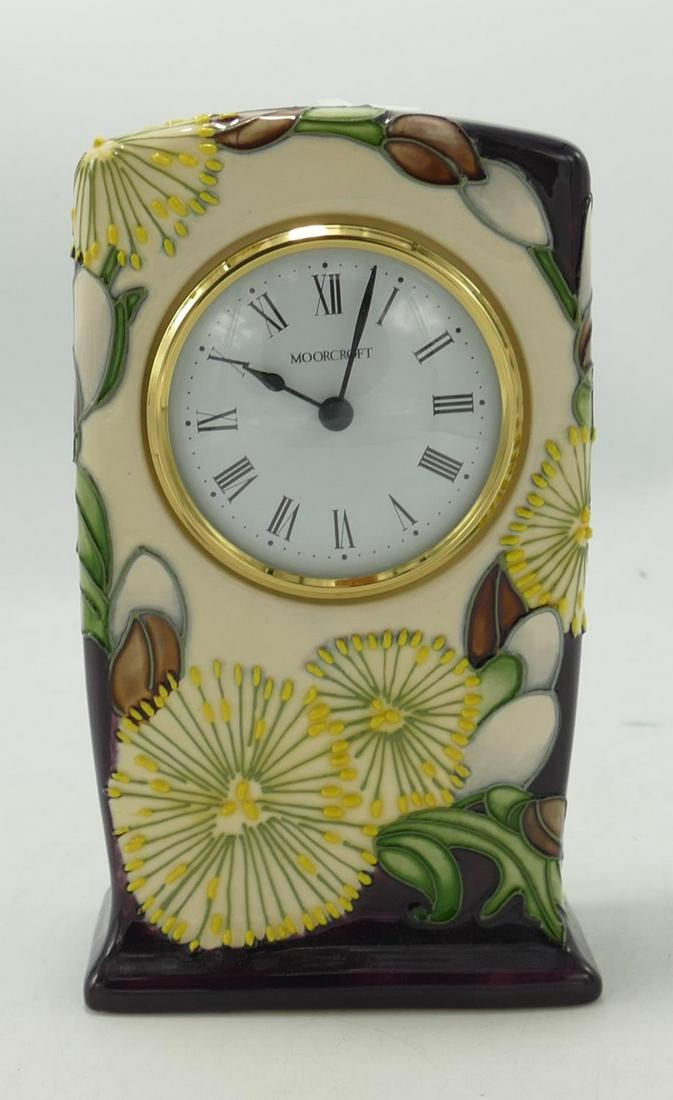 Moorcroft Pussy Willow Patterned Mantle Clock: red dot seconds, height 16cm (1 of 1)