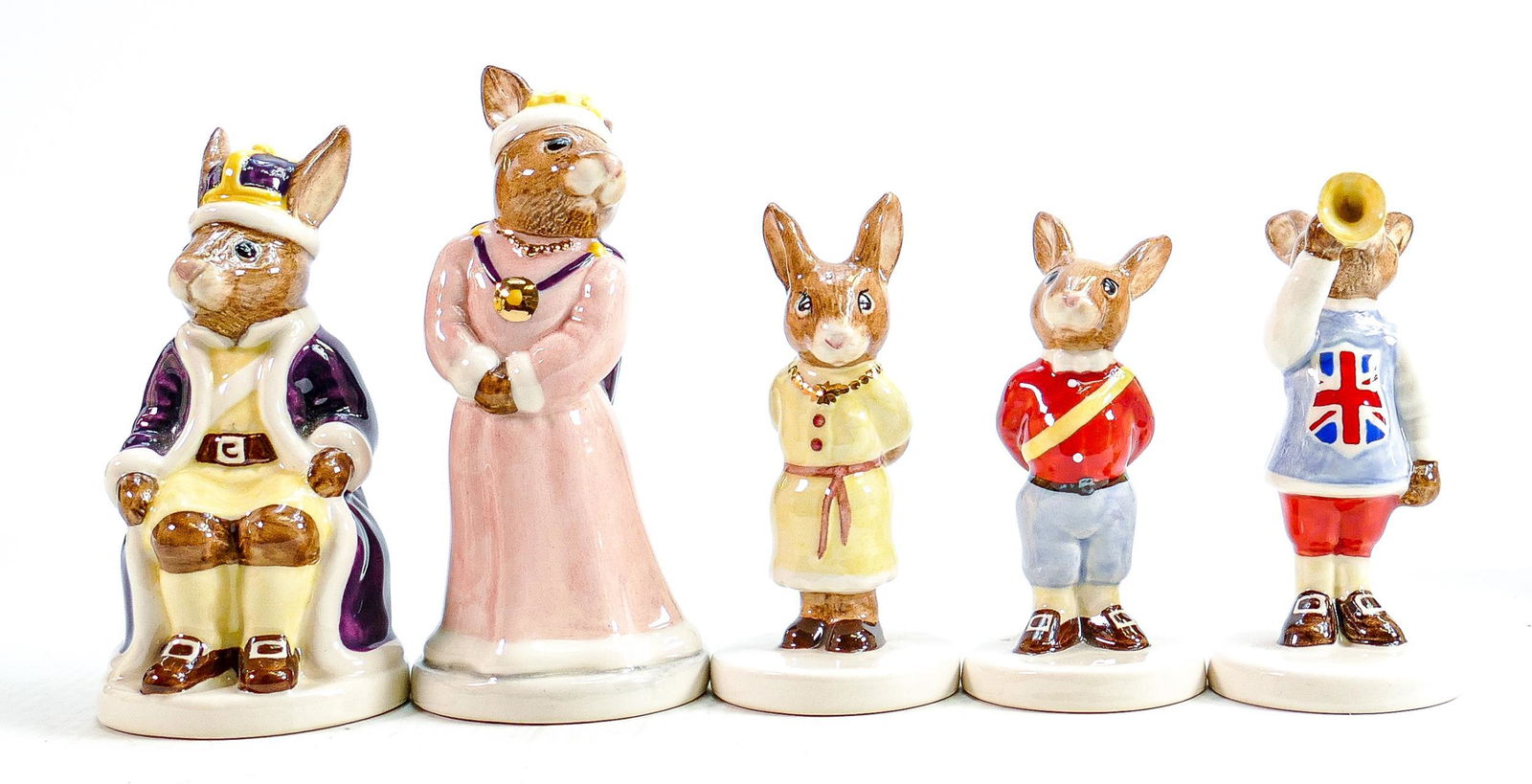 Royal Doulton rare set of Bunnykins figures The Royal Family: Comprising King John DB91, Queen (1 of 2)