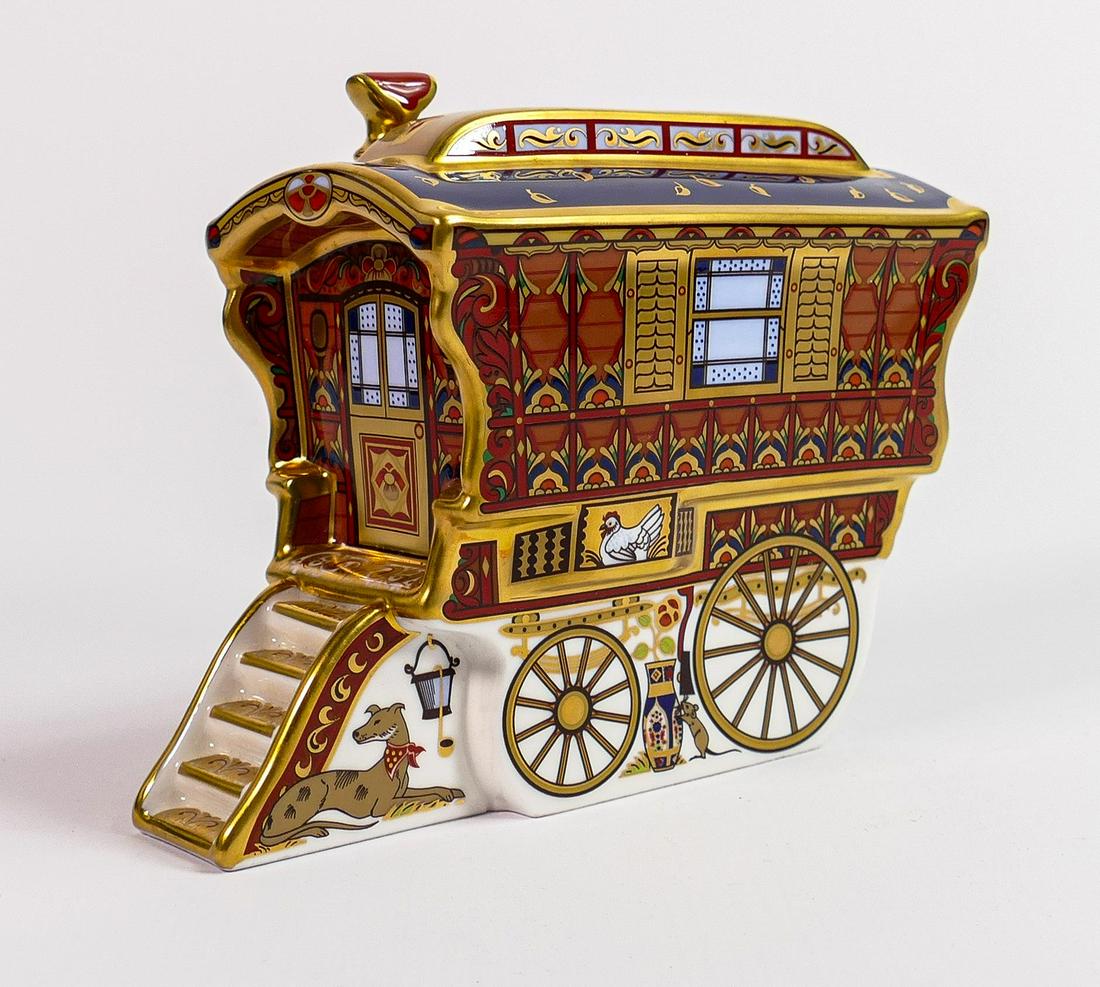 Royal Crown Derby paperweight Gypsy Caravan The Ledge Wagon: Limited edition for Goviers, with gold (1 of 4)