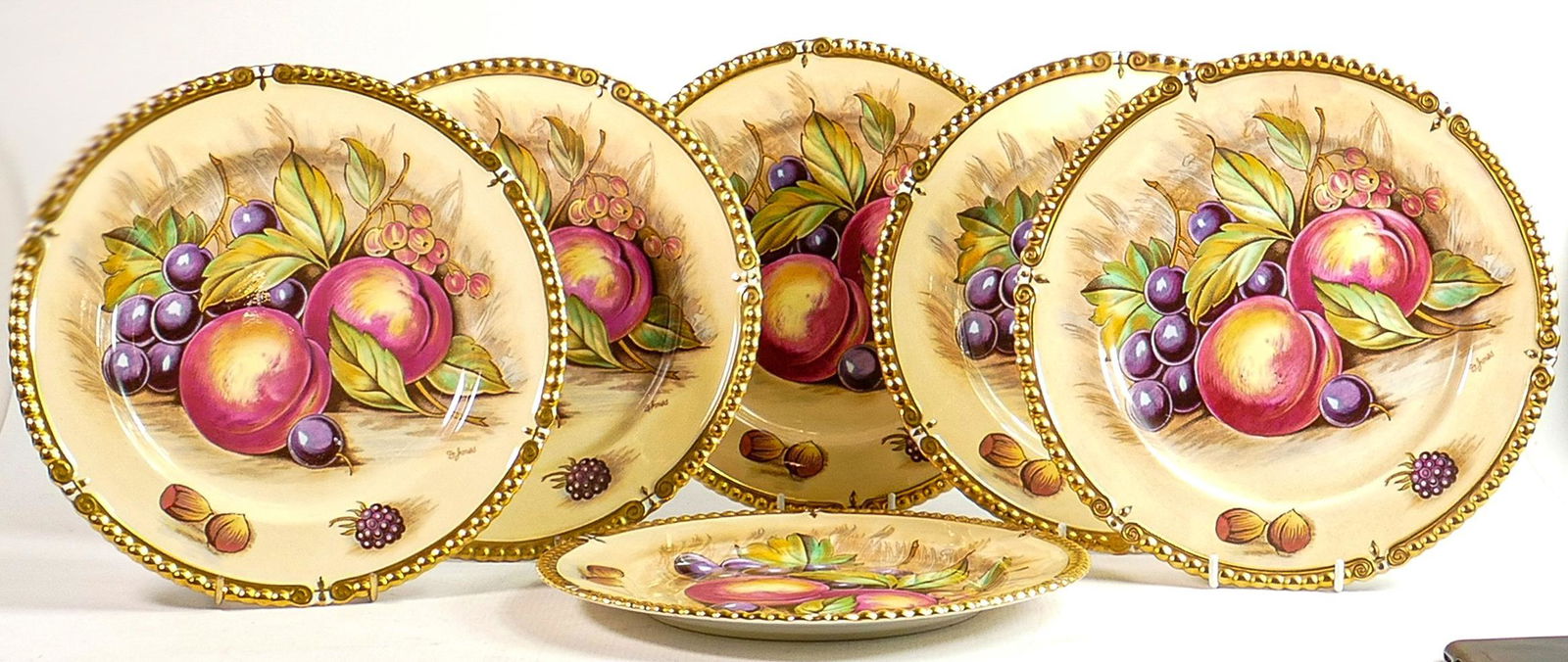 Aynsley Orchard Gold set of 6 cabinet plates all signed D Jones: Diameter of each 26cm (6) (1 of 1)