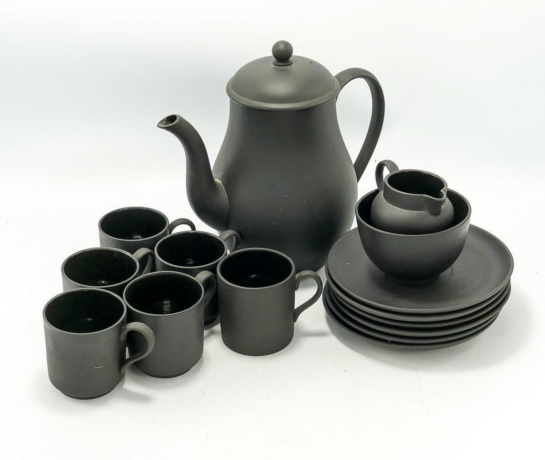 Modern Wedgwood black Basalt coffee set & cups: 15 pieces (1 of 1)