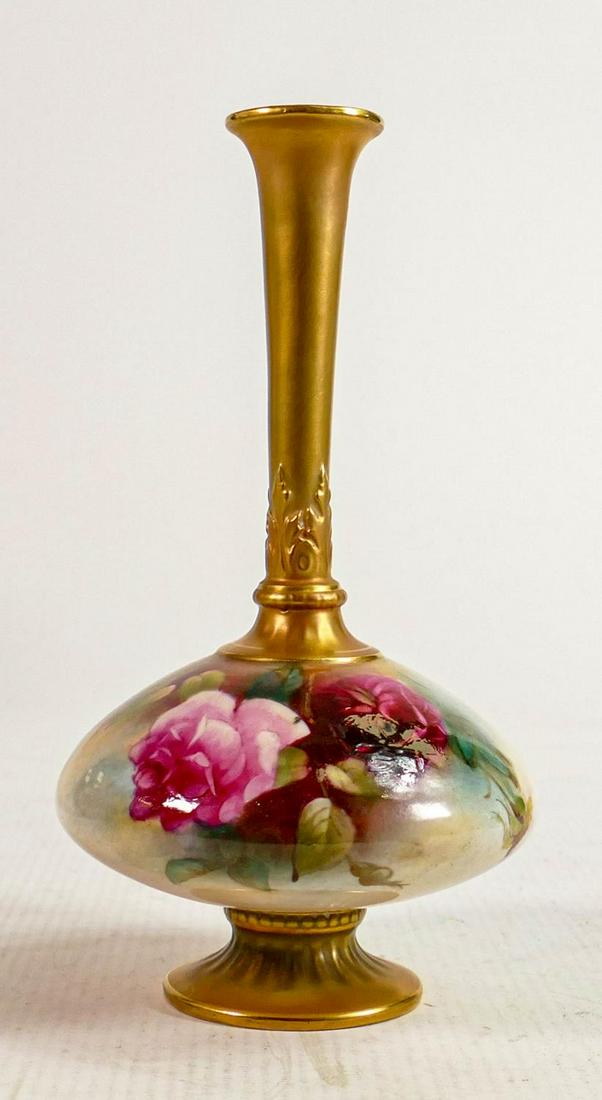 Royal Worcester hand painted Roses design vase: Green backstamp, height 18.5cm: Royal Worcester hand painted Roses design vase: Green backstamp, height 18.5cm