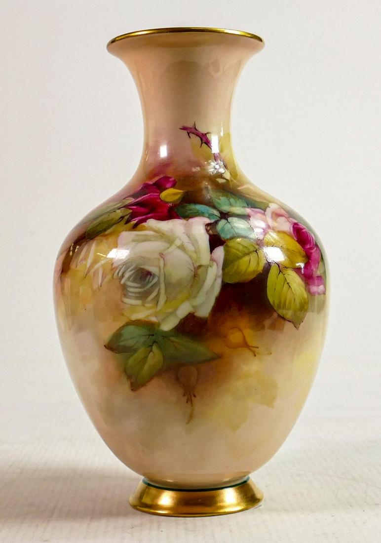 Royal Worcester hand painted Roses design vase signed R Austin: Puce backstamp, height 19cm: Royal Worcester hand painted Roses design vase signed R Austin: Puce backstamp, height 19cm