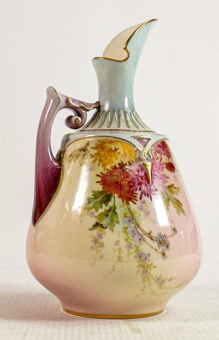Royal Worcester hand painted Floral design ewer: Puce backstamp, height 17.5cm: Royal Worcester hand painted Floral design ewer: Puce backstamp, height 17.5cm