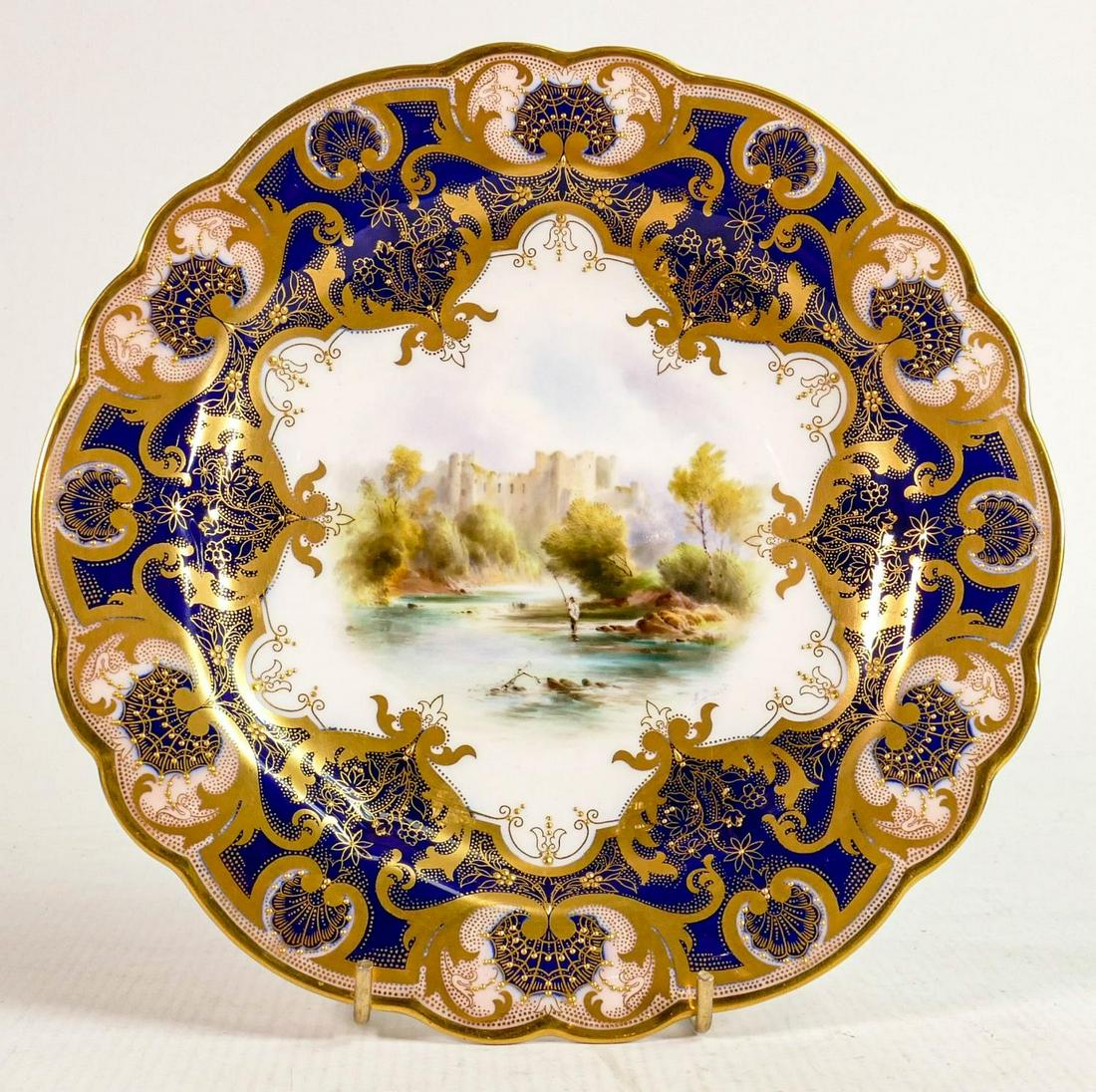Royal Worcester hand painted Ludlow Castle design plate Signed H Davis: Puce backstamp, diameter: Royal Worcester hand painted Ludlow Castle design plate Signed H Davis: Puce backstamp, diameter 23cm