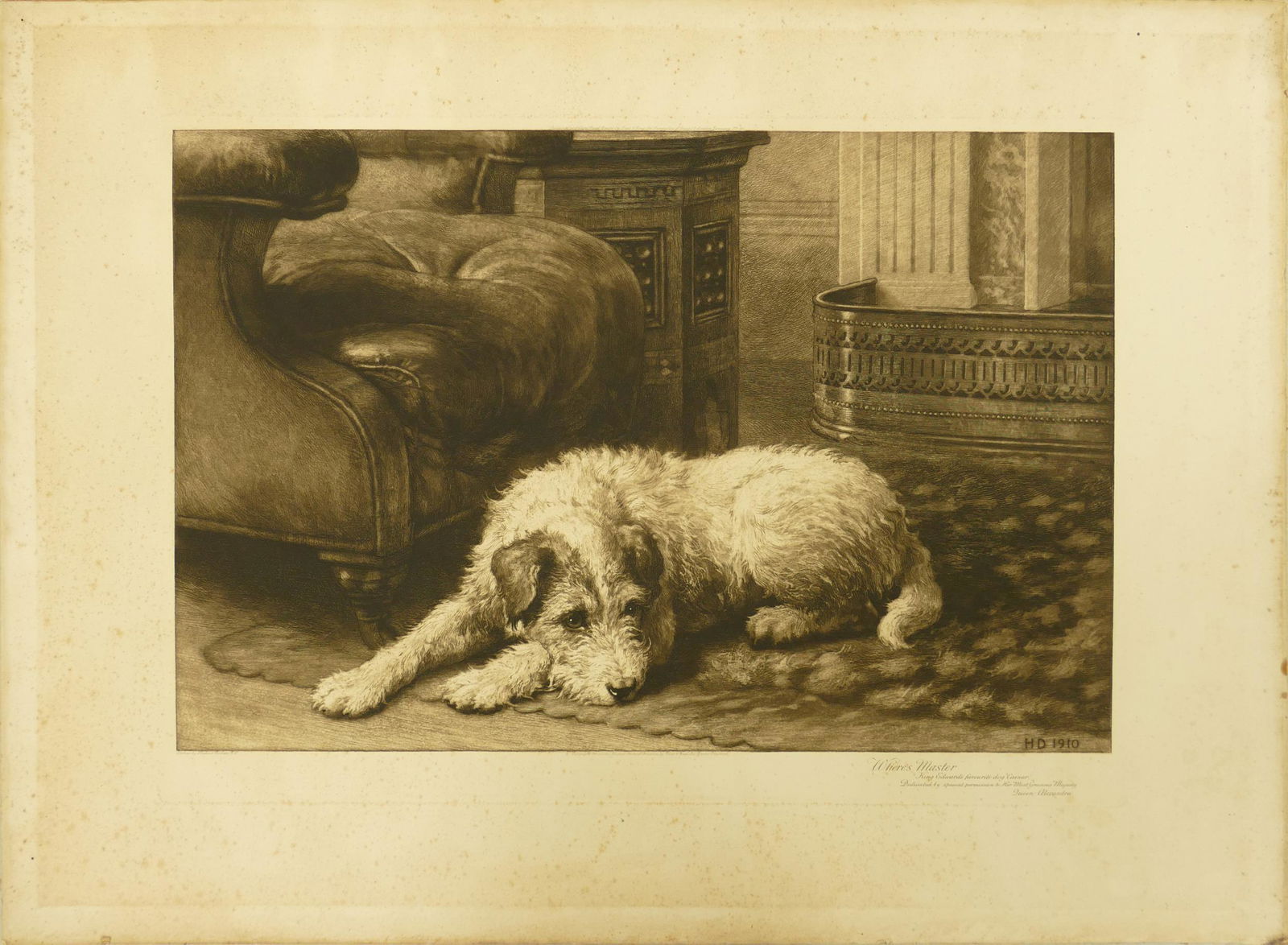 Herbert Dicksee etching WHERE IS MASTER:  The Terrier of Edward VII, Ceaser. Measuring 40cm x 58cm (1 of 1)