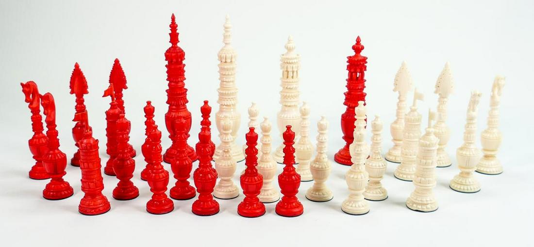 Ivorine reproduction of Indian style chess set: Height of King 17.2cm (1 of 1)