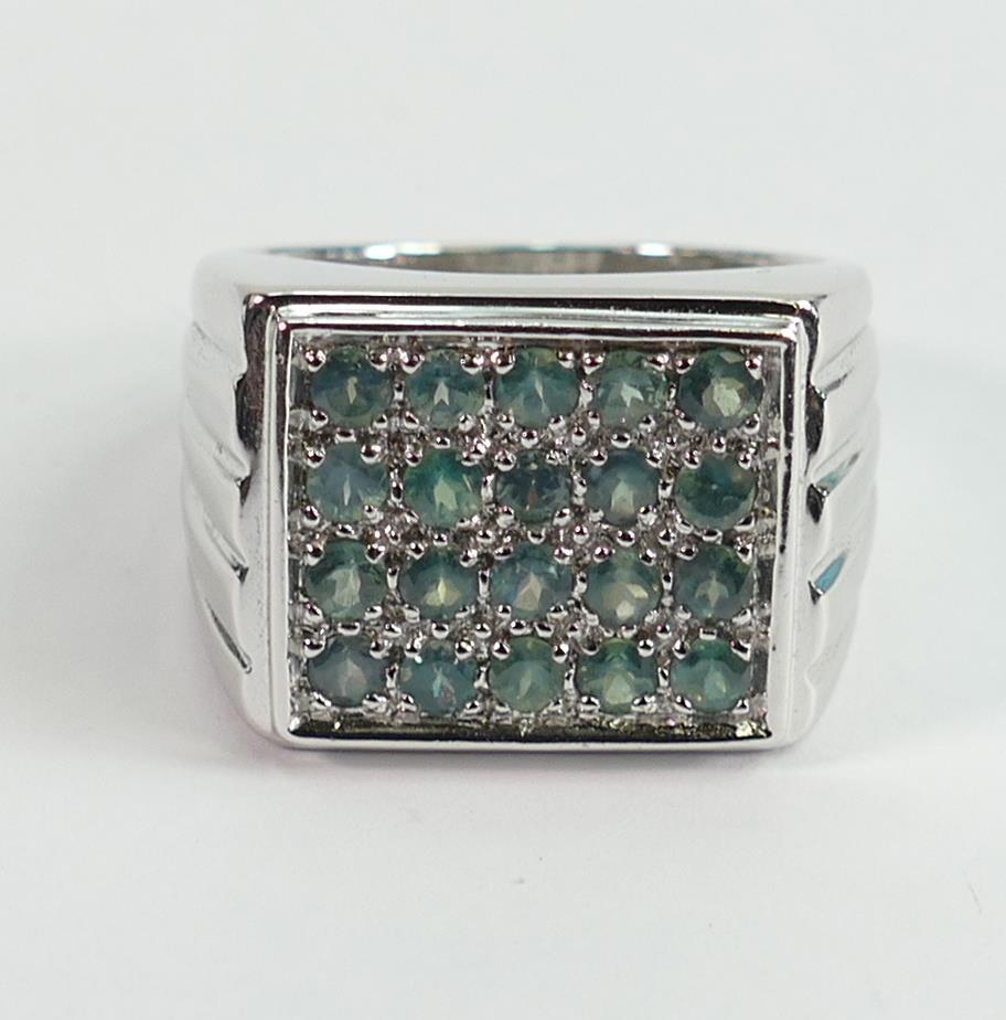 9ct white gold gents dress ring set alexandrite: UK ring size T, gross weight 11.3g.: 9ct white gold gents dress ring set alexandrite: UK ring size T, gross weight 11.3g.