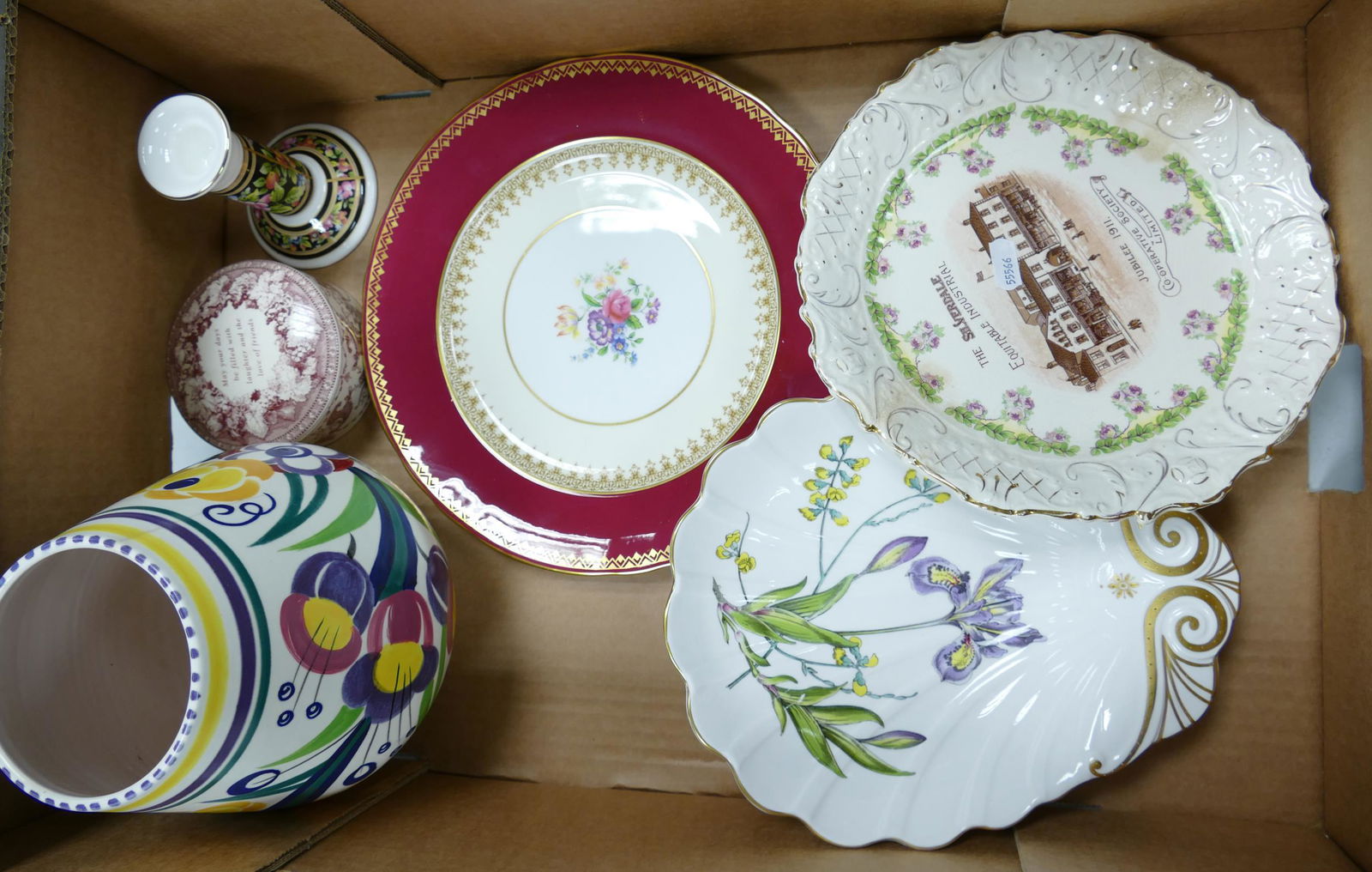A Collection of pottery including: Poole vase (cracked), Aynsley floral plate, Spode dish etc (1 of 1)