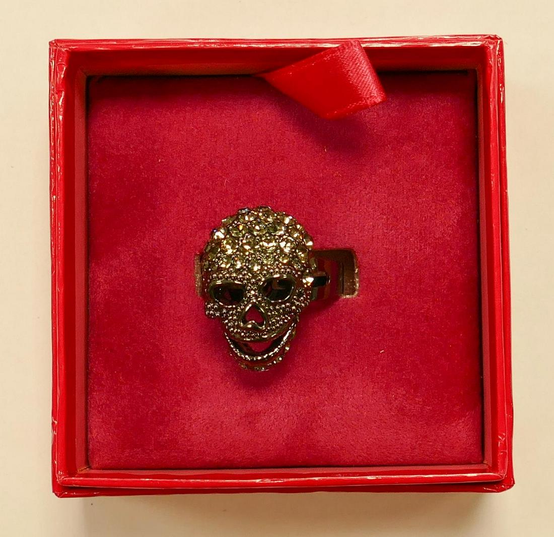 Butler & Wilson costume jewellery pewter effect diamante adjustable skull ring: Butler & Wilson costume jewellery pewter effect diamante adjustable skull ring