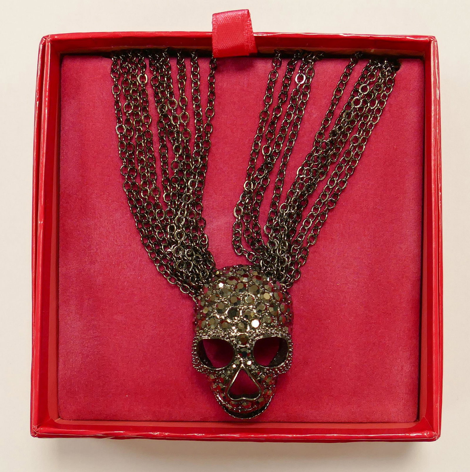 Butler & Wilson costume jewellery pewter effect diamante skull multi-chain necklace: Butler & Wilson costume jewellery pewter effect diamante skull multi-chain necklace