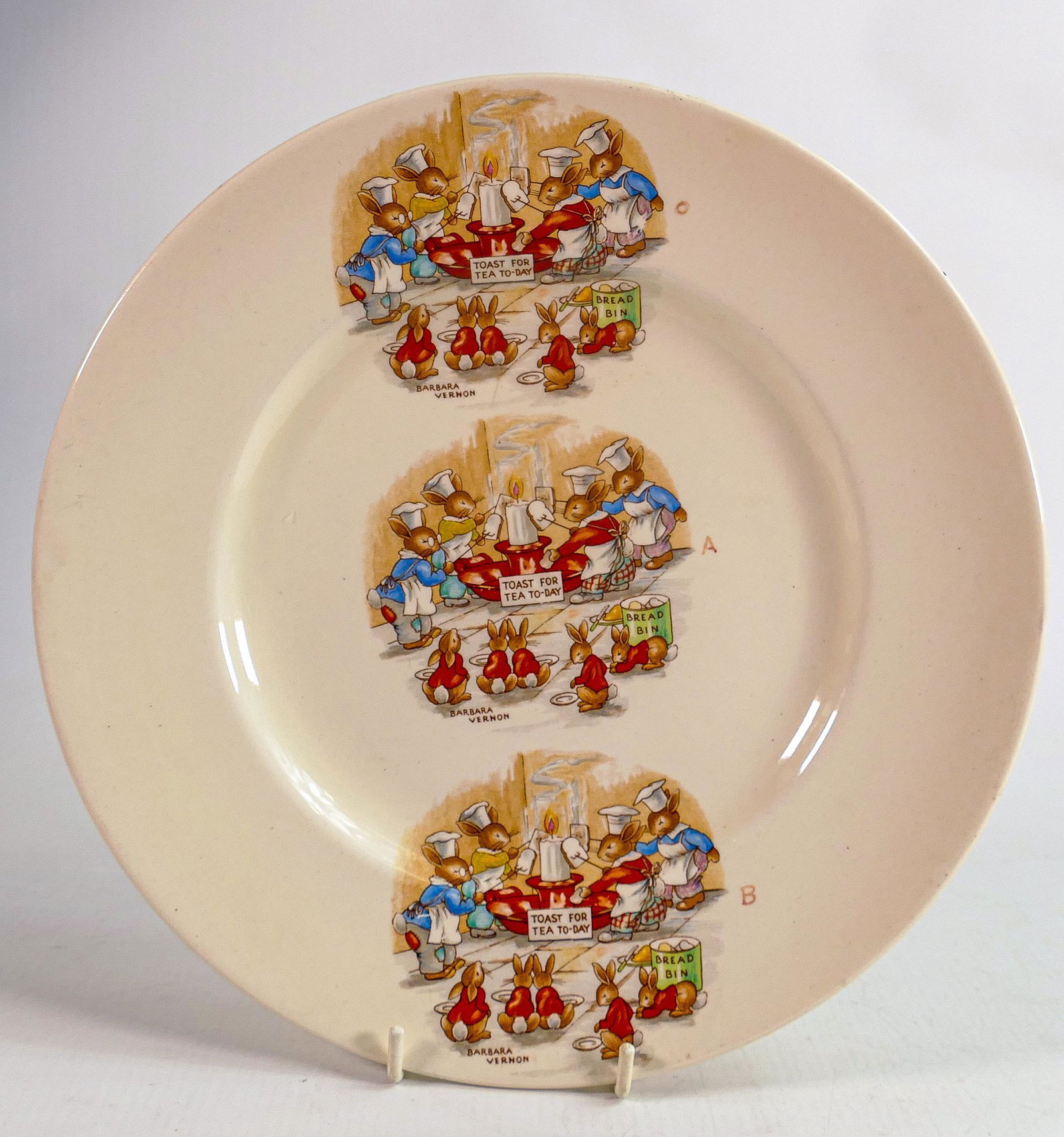 Royal Doulton Barbara Vernon signed Bunnykins items to include - cups, saucers, bowls, egg cups,: Royal Doulton Barbara Vernon signed Bunnykins items to include - cups, saucers, bowls, egg cups, cups & two large Casino shaped jugs. (2 trays)