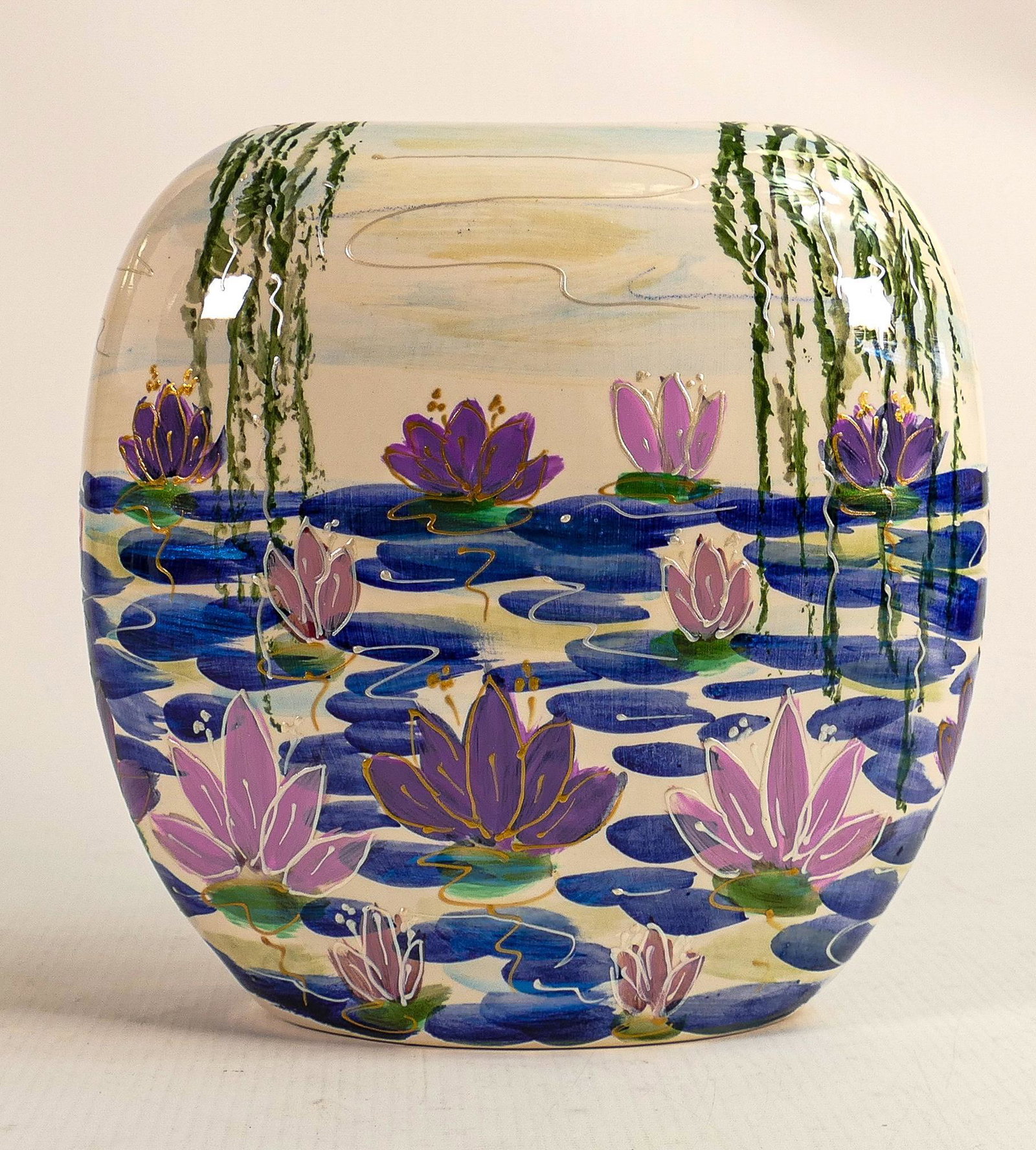 Anita Harris Homage to Monet large purse vase. Gold signed to base, height 19cm: Anita Harris Homage to Monet large purse vase. Gold signed to base, height 19cm