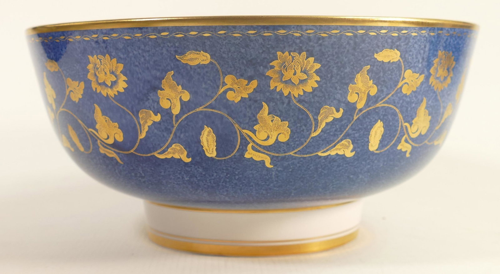 Large Spode Cobalt blue & gilt decorated fruit bowl, unreleased design sample for the 200th: Large Spode Cobalt blue & gilt decorated fruit bowl, unreleased design sample for the 200th Anniversary, crossed out base , diameter 26cm.