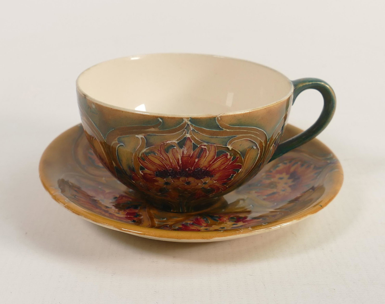 Early William Moorcroft Macintyre cup & saucer with Cornflower design c.1905.: Early William Moorcroft Macintyre cup & saucer with Cornflower design c.1905.