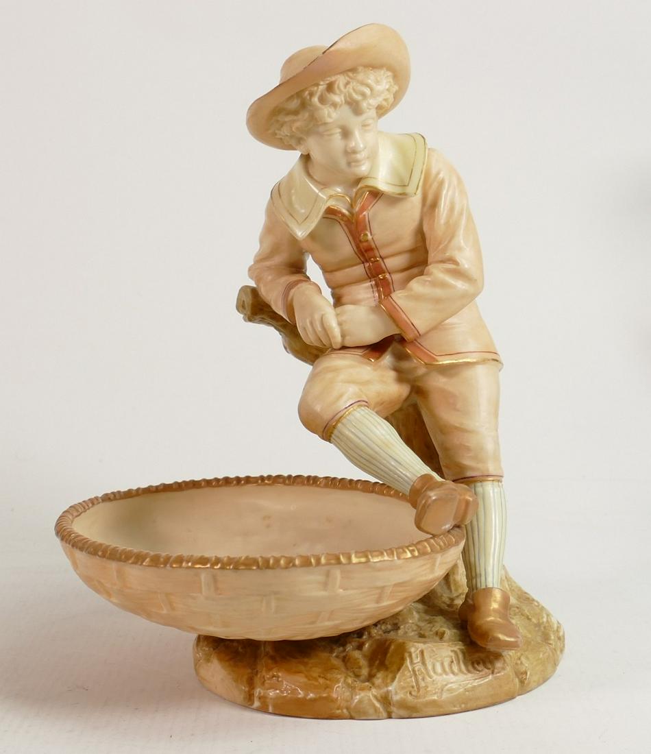Royal Worcester hand painted Hadley figure boy with bowl, puce backstamp, height 22cm.: Royal Worcester hand painted Hadley figure boy with bowl, puce backstamp, height 22cm.