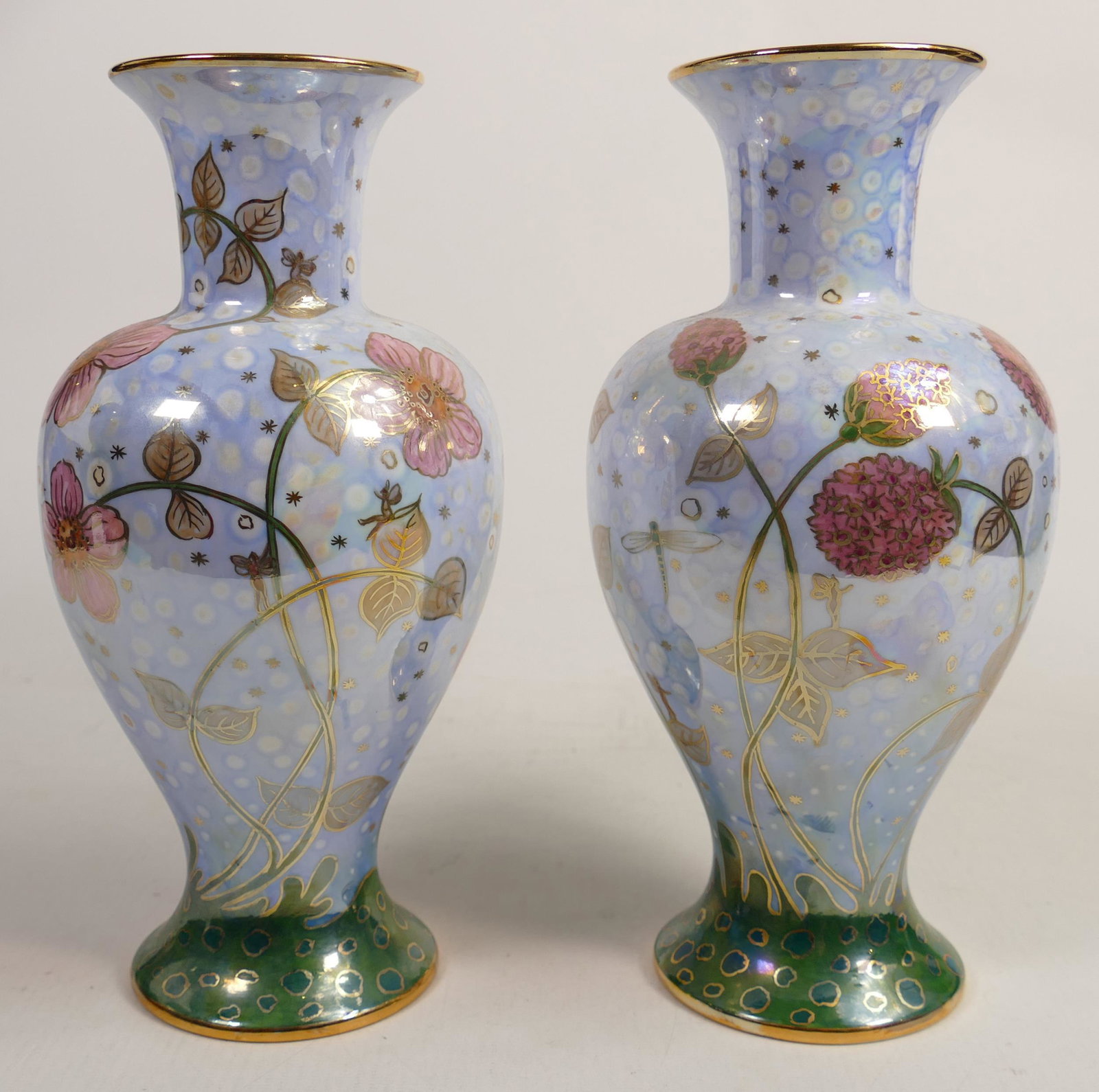 Malcolm Harnett Originals Floral Patterned Pair of Vases, height 23cm(2): Malcolm Harnett Originals Floral Patterned Pair of Vases, height 23cm(2)