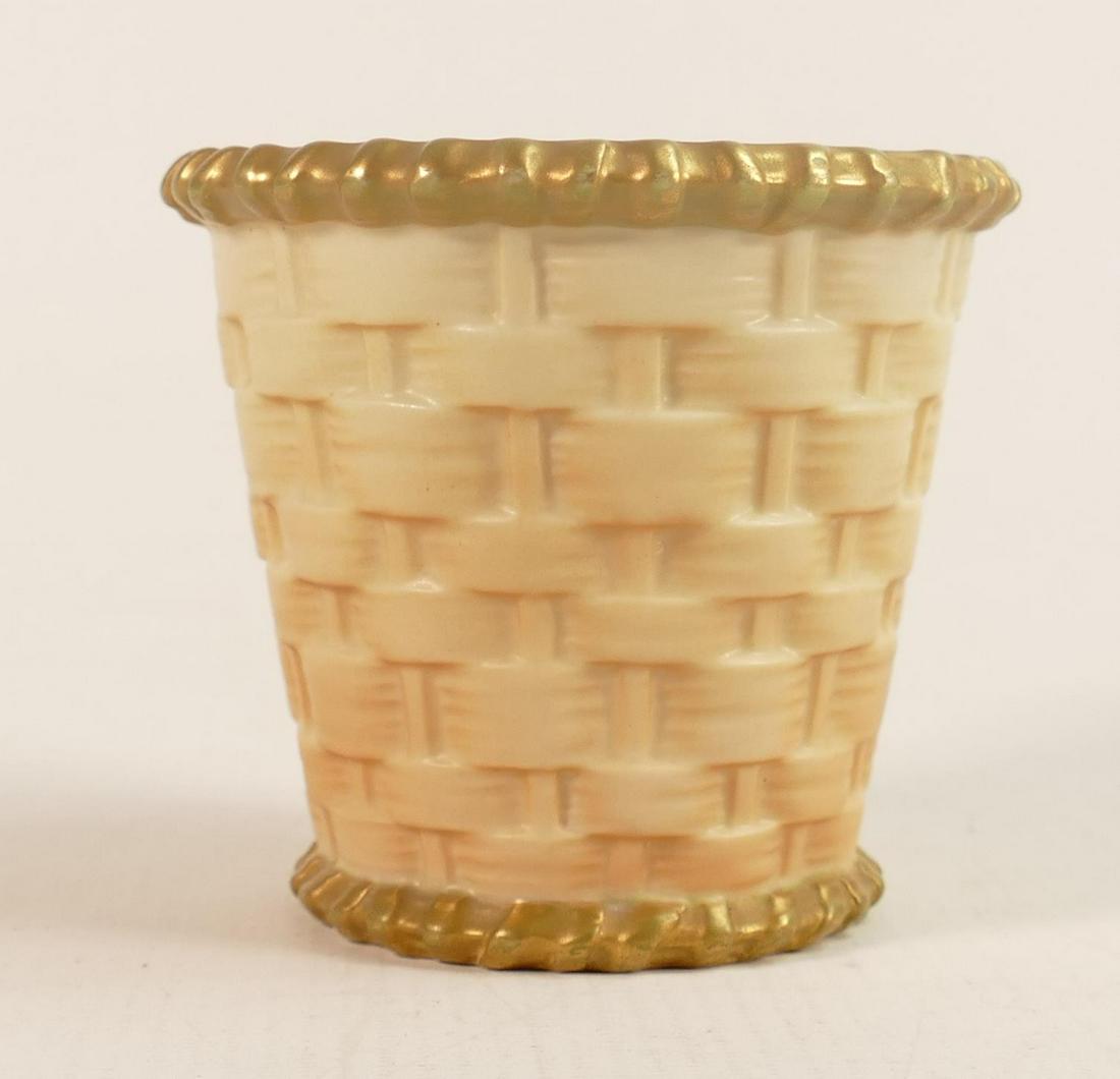 Royal Worcester vase relief moulded as basket, green backstamp, height 8cm.: Royal Worcester vase relief moulded as basket, green backstamp, height 8cm.