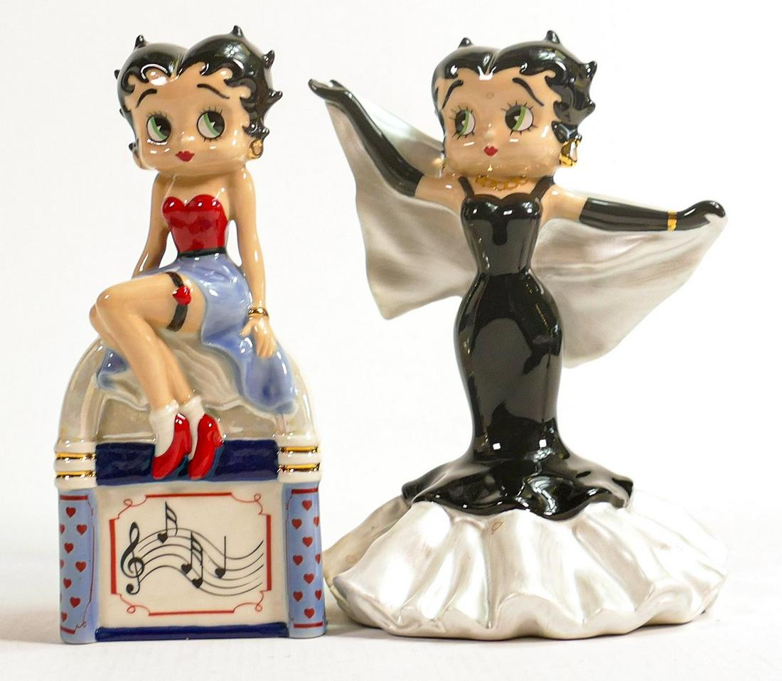 Wade Official Collectors Centre Betty Boop figures - Jukebox Betty & Showtime, tallest 14cm. These: Wade Official Collectors Centre Betty Boop figures - Jukebox Betty & Showtime, tallest 14cm. These items were removed from the archives of the Wade factory and are possible prototypes or colour sample