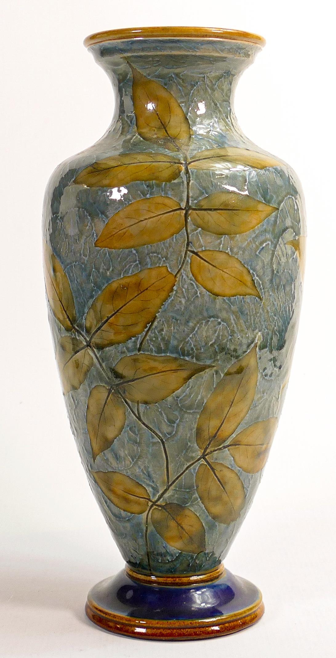 Royal Doulton Lambeth Stoneware vase decorated with leaves circa 1910, height 31cm (1 of 3)