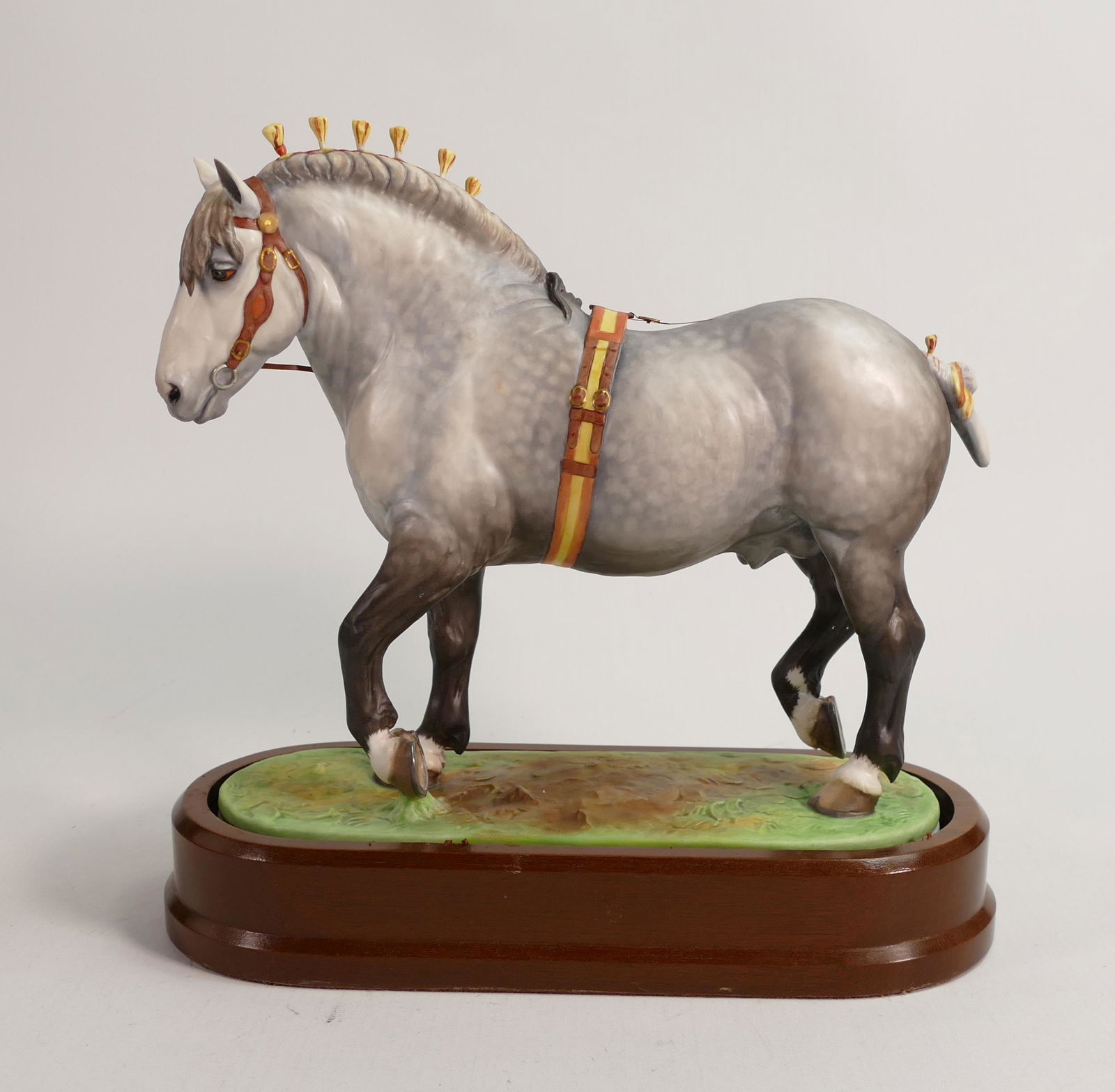 Royal Worcester Percheron stallion, on wooden plinth, height 26cm. (1 of 5)